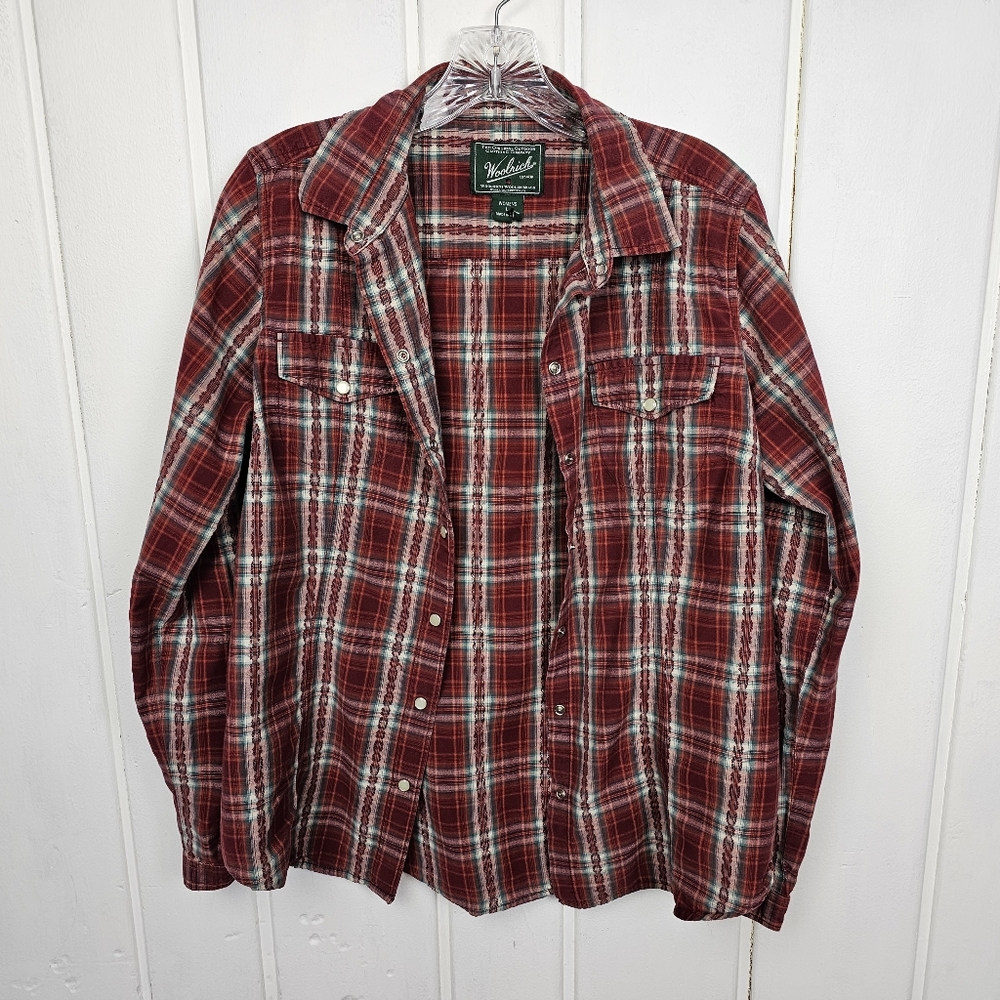Woolrich Western Red Plaid Long Sleeve Snap Button Down Top Women's Large - Picture 5 of 12